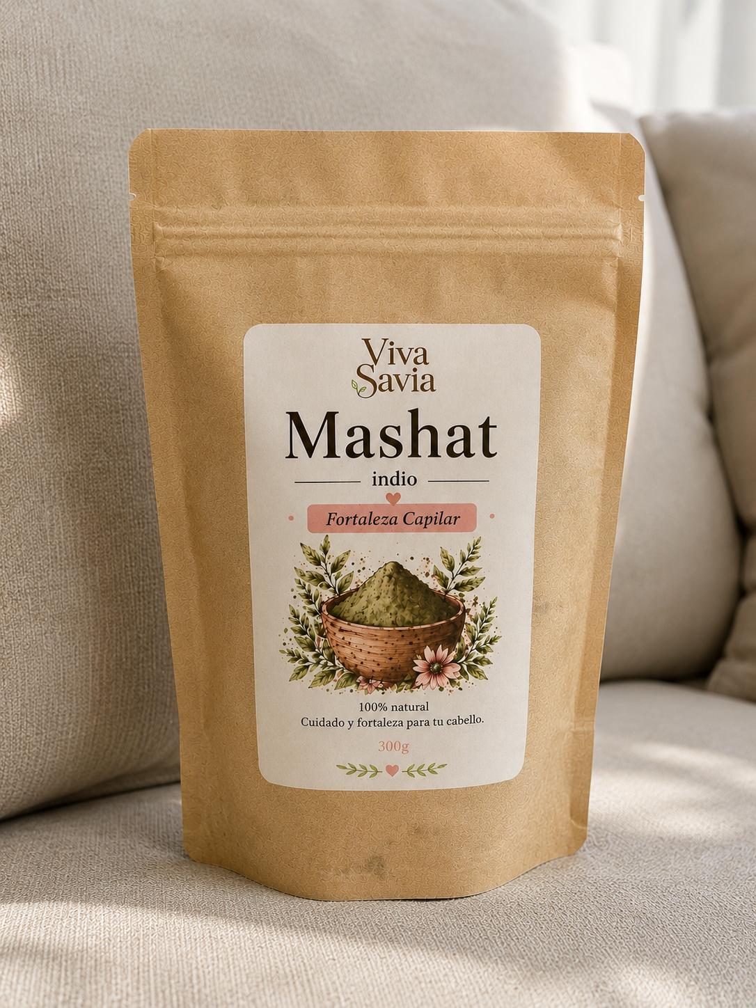 Mashat Viva Savia en formato producto, mezcla herbal para ritual capilar natural